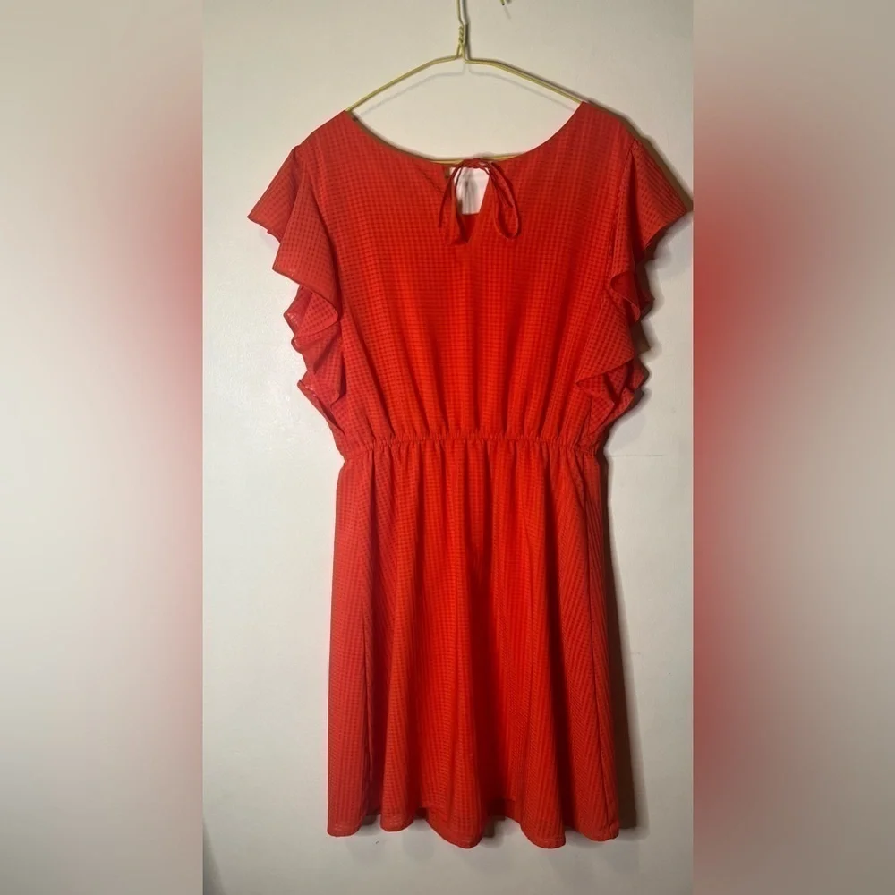 Merona Orange Fit and Flare Knee Length Ruffle Sleeve Dress size Medium - Picture 5 of 5
